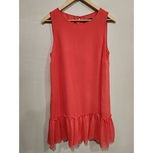 Tommy Hilfiger Sleeveless Dress Womens Size 10 Salmon Pink, Ruffled‎ Zipper Back
